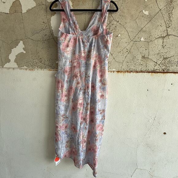 Romantic Floral Ruched Midi Dress Sleeveless Watercolor Knotted Strap Size M - Picture 6 of 8